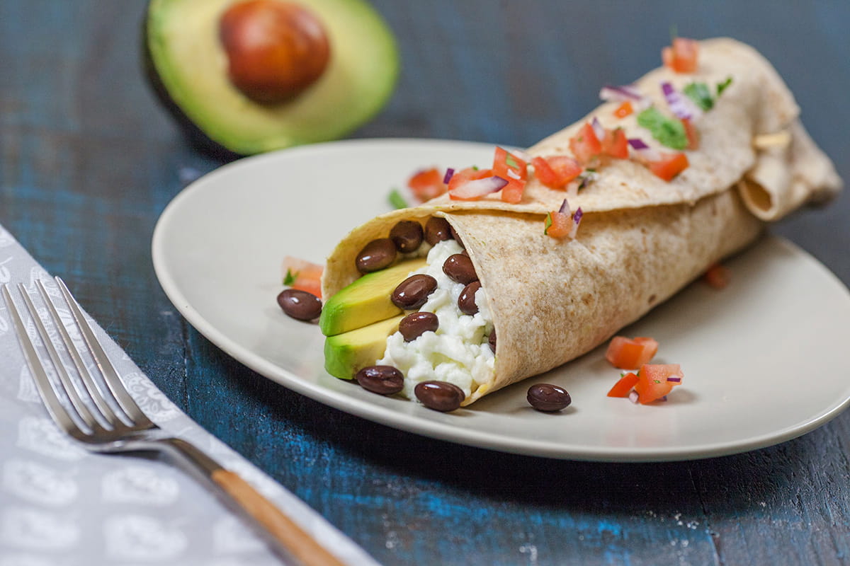 Egg Avocado and Black Bean Breakfast Burrito
