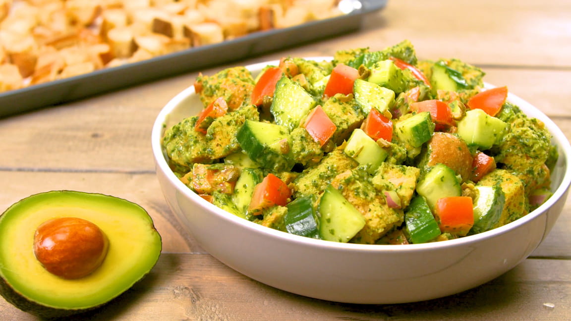 Panzanella Salad with Avocado and Tomatoes