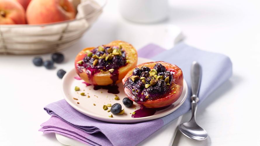 broiled glazed peaches stuffed blueberry compote cream cheese broiled glazed peaches stuffed blueberry compote cream cheese